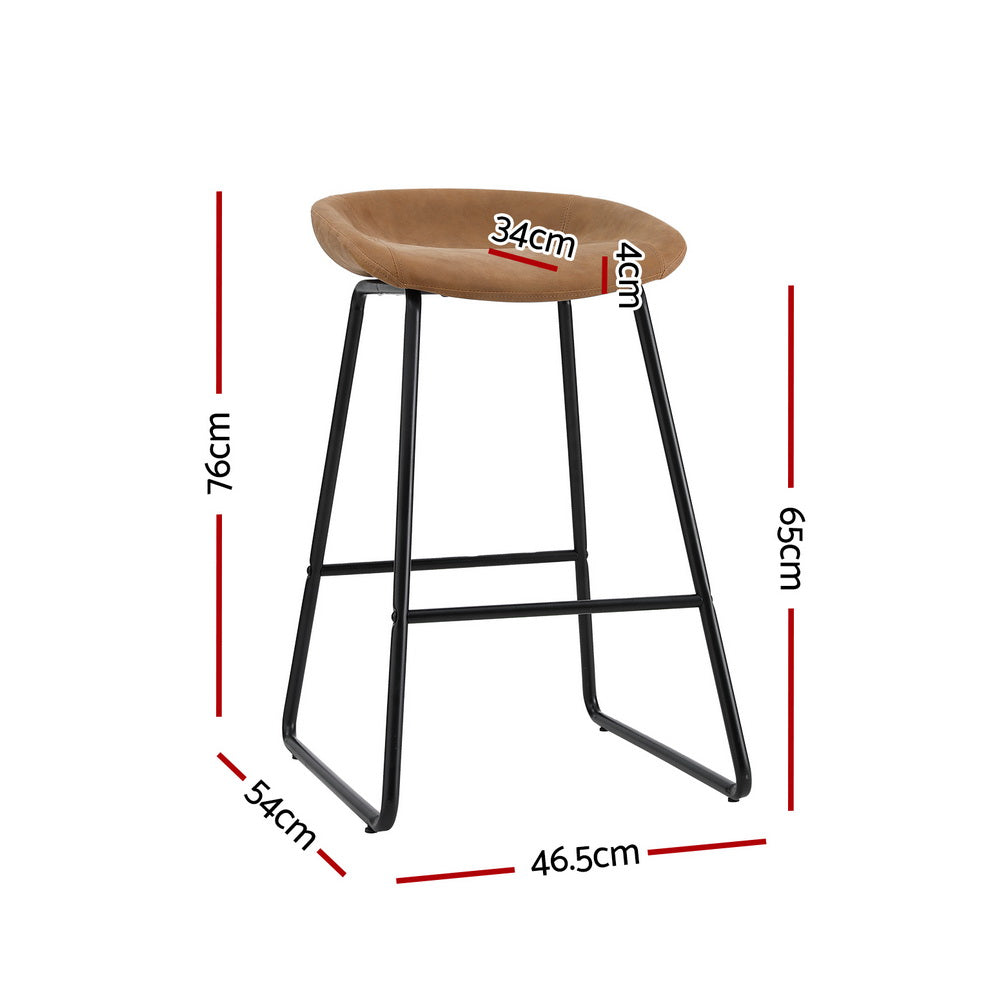 Brown PU Leather Bar Stools with Metal Frame 2X Set