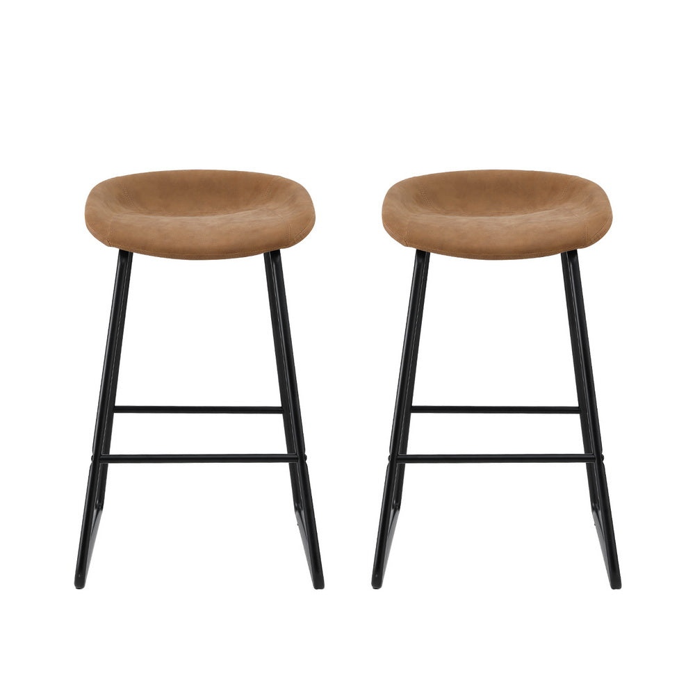 Brown PU Leather Bar Stools with Metal Frame 2X Set