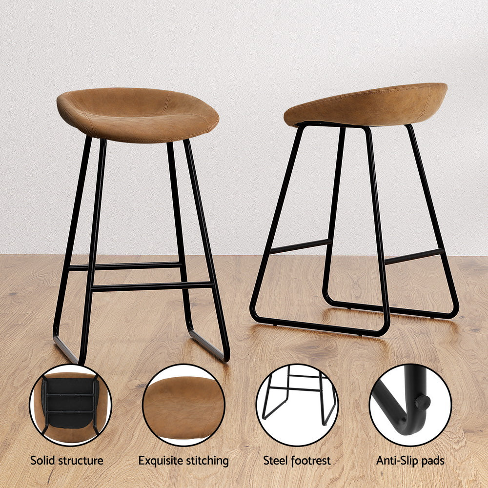 Brown PU Leather Bar Stools with Metal Frame 2X Set