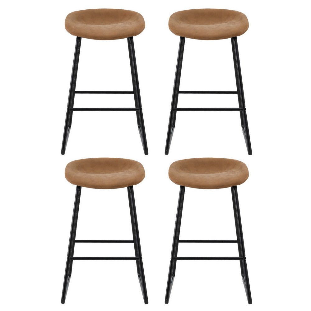 Ludovic Bar Stool Set of 4 PU Leather Brown Kitchen Counter Stools