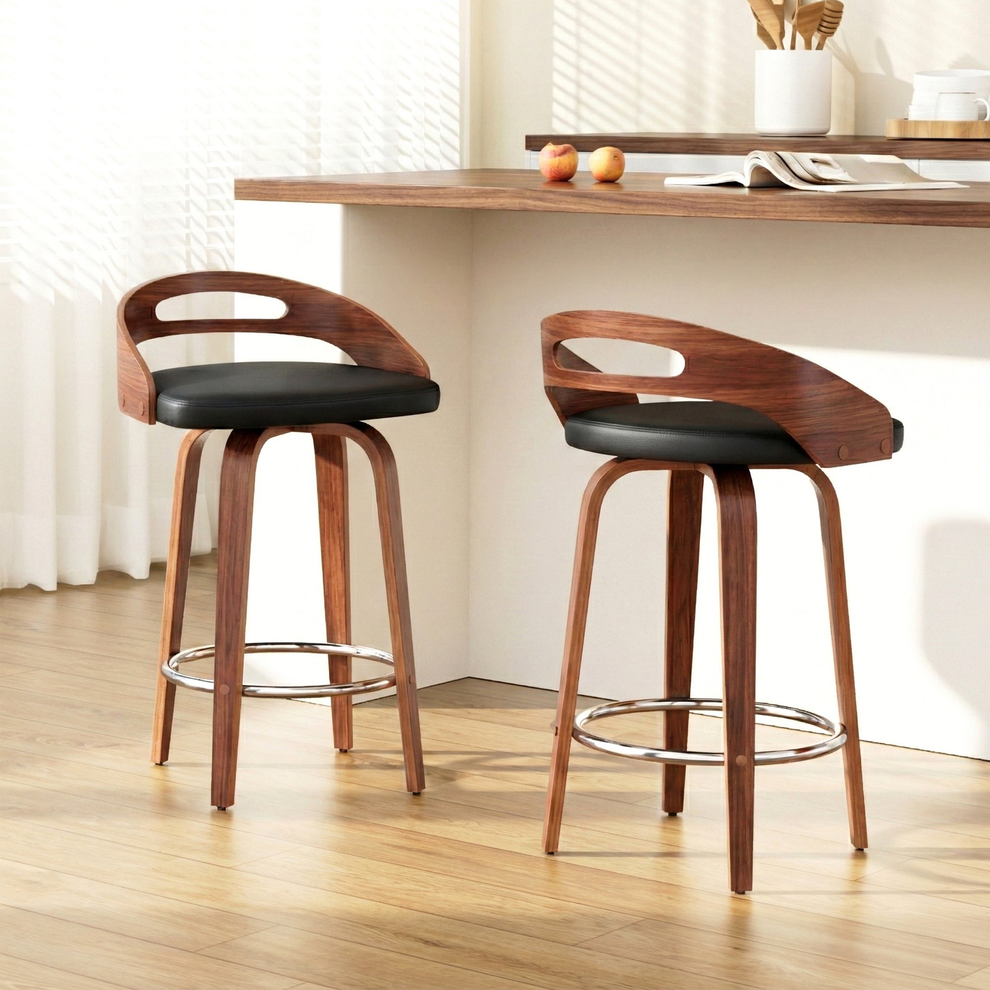 Artiss 2x Bar Stools Swivel Dining Chairs Low Back Counter Seat PU Cushion
