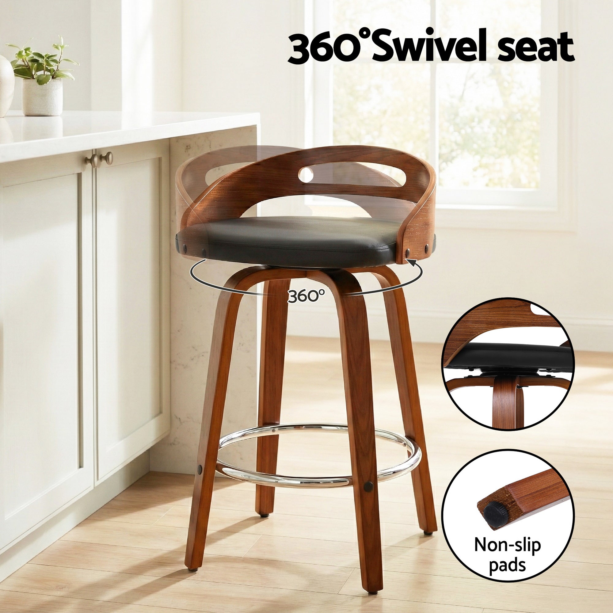 Artiss 4x Bar Stools Swivel Dining Chairs Low Back Counter Seat PU Cushion