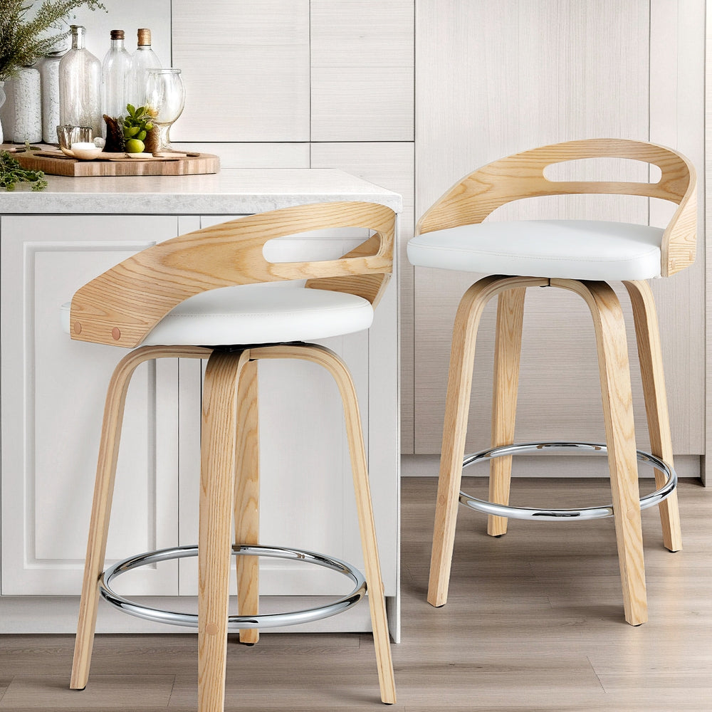 2x Swivel Bar Stools PU Leather with Plywood Legs by Artiss