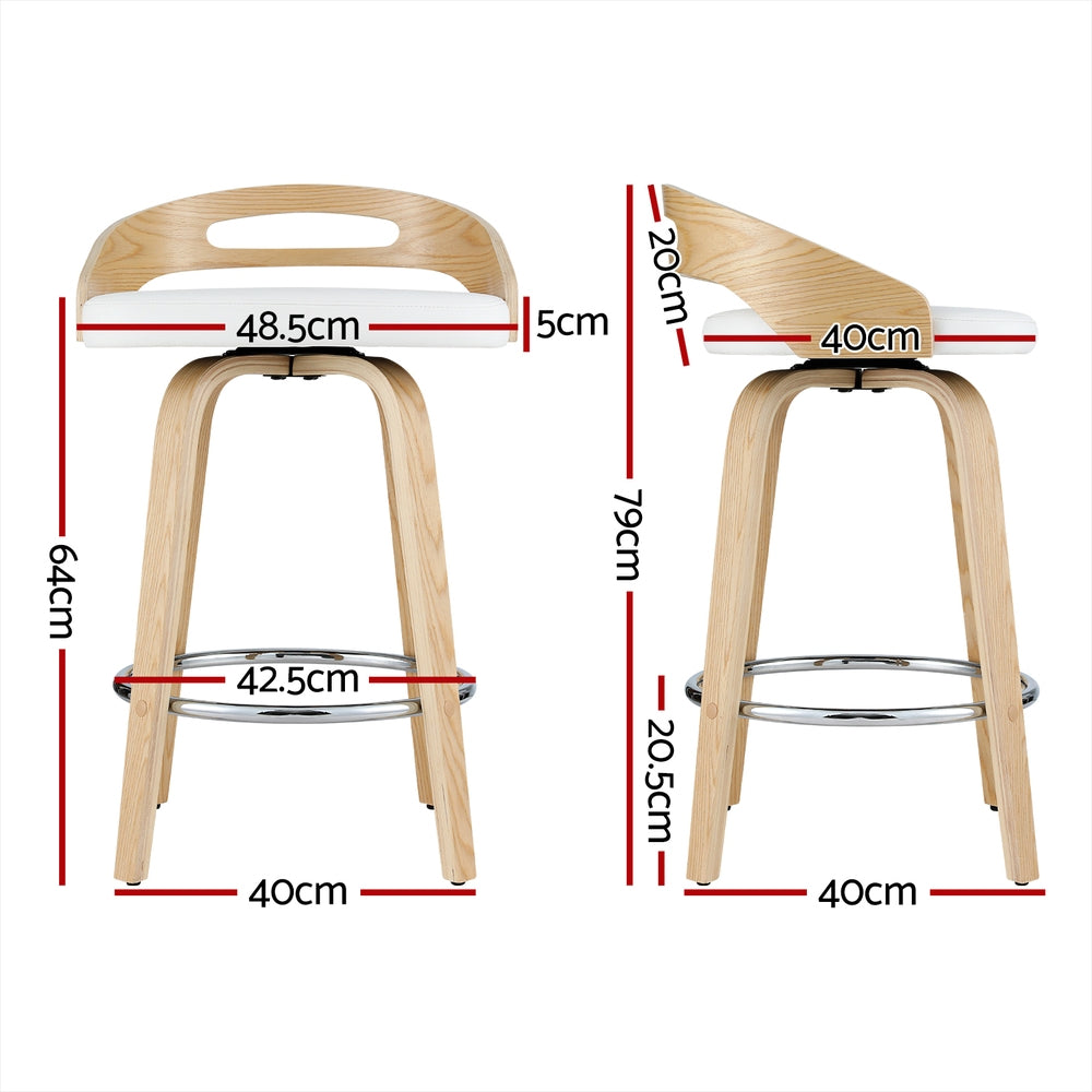 Artiss Swivel Bar Stools Low Back PU Cushion White Set of 2