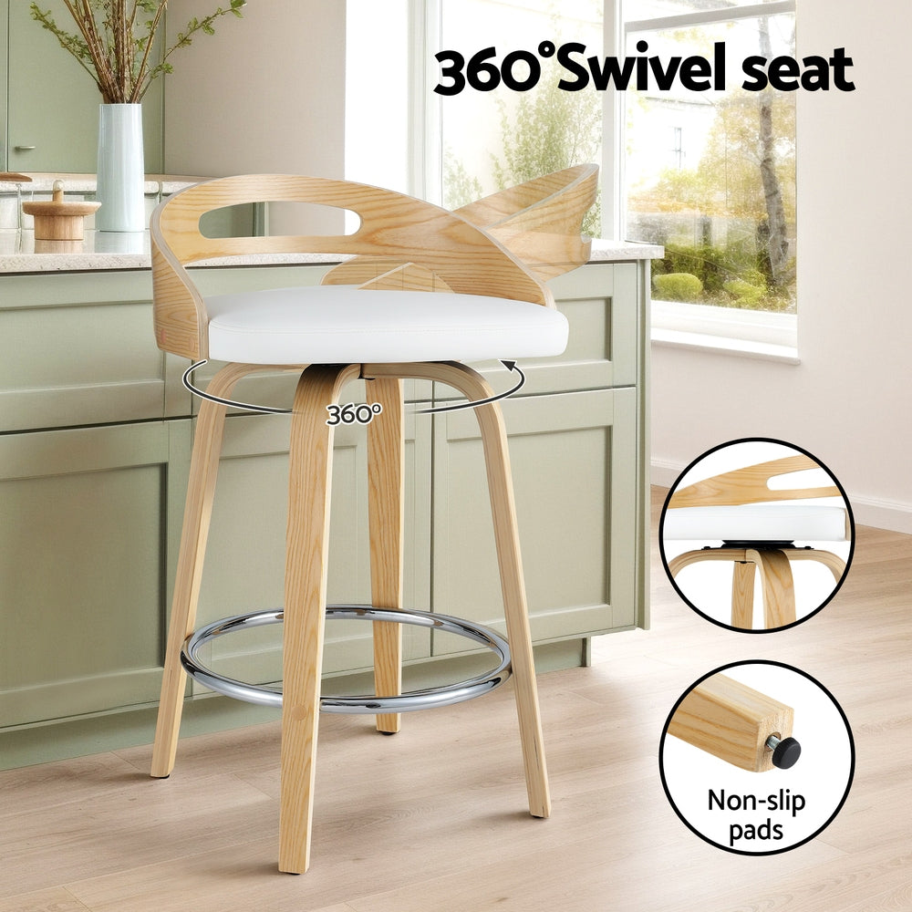 Artiss Swivel Bar Stools Low Back PU Cushion White Set of 2