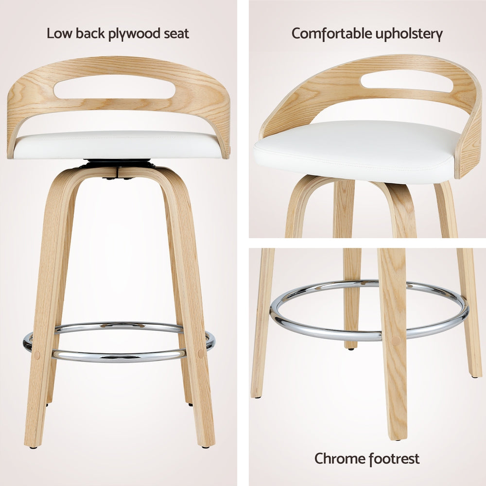 Artiss Swivel Bar Stools Low Back PU Cushion White Set of 2