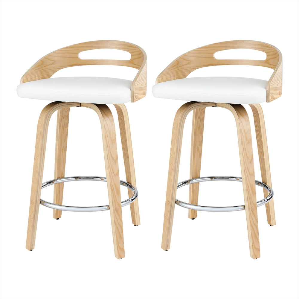 Artiss Swivel Bar Stools Low Back PU Cushion White Set of 2