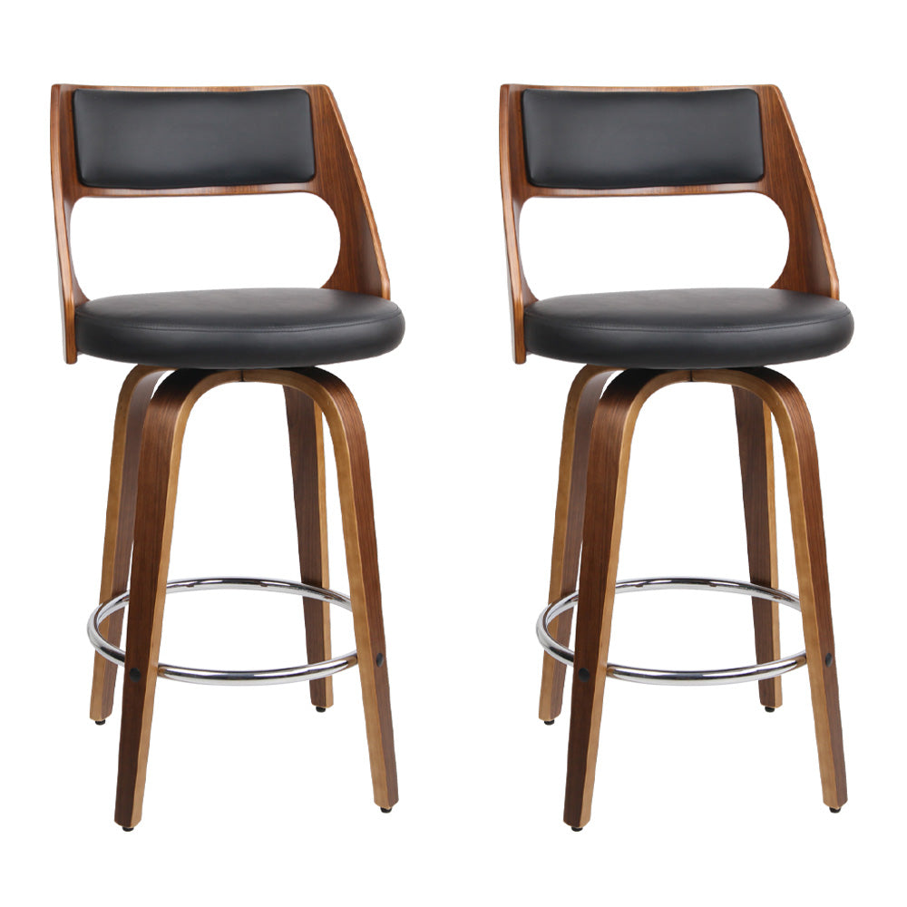 Swivel PU Leather Bar Stools, Wood & Metal, 65cm, Artiss