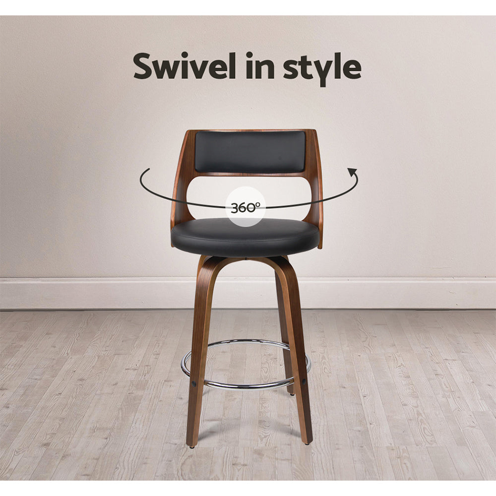 Swivel PU Leather Bar Stools, Wood & Metal, 65cm, Artiss