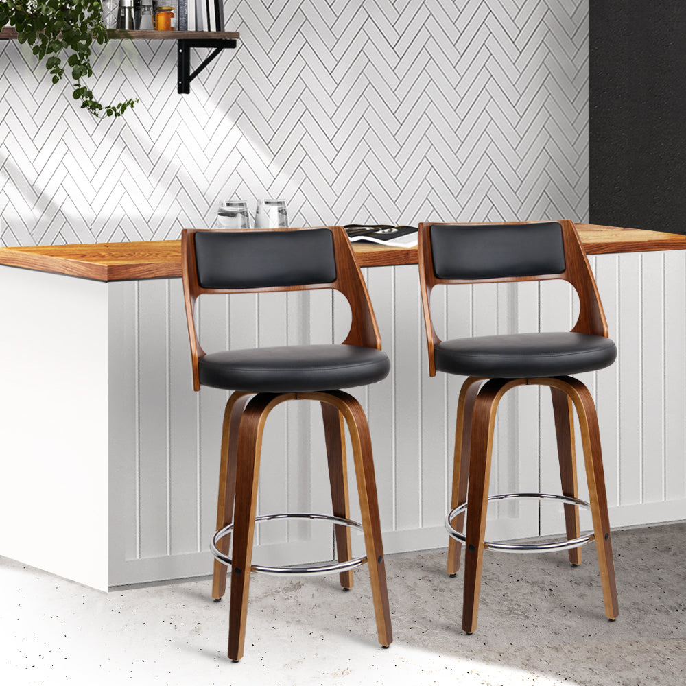 Swivel PU Leather Bar Stools, Wood & Metal, 65cm, Artiss