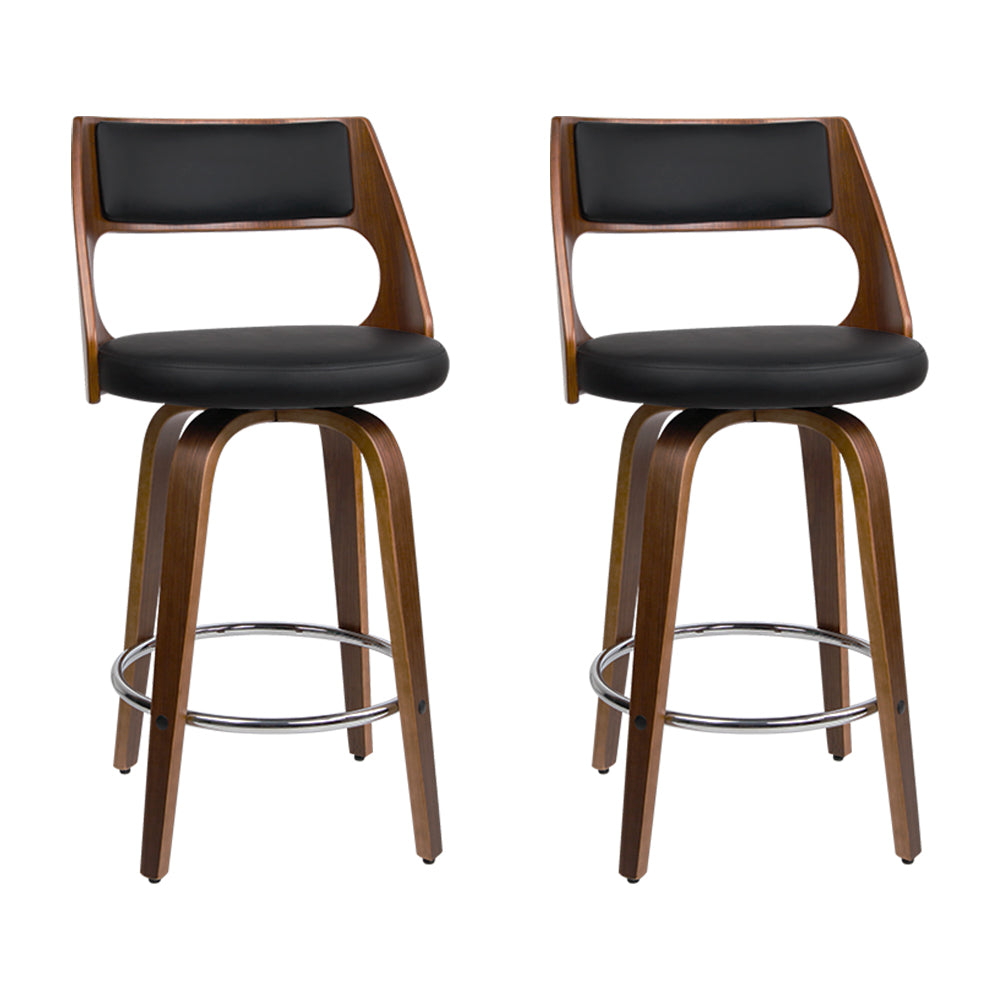 2x Swivel Bar Stools, PU Leather, Plywood, Chrome - Artiss