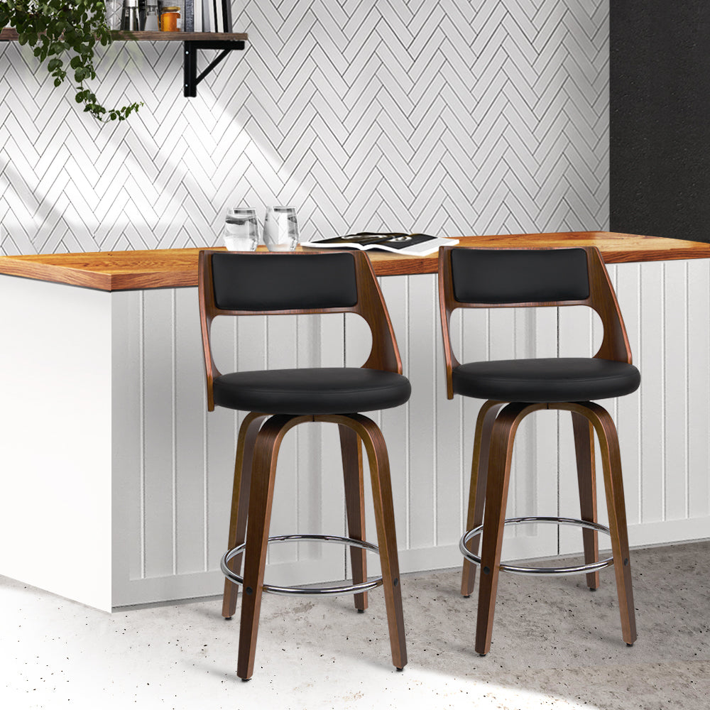 2x Swivel Bar Stools, PU Leather, Plywood, Chrome - Artiss