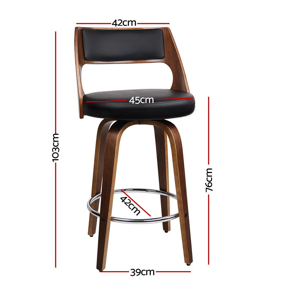 Artiss 76cm Bar Stools Swivel Leather Black Set of 2