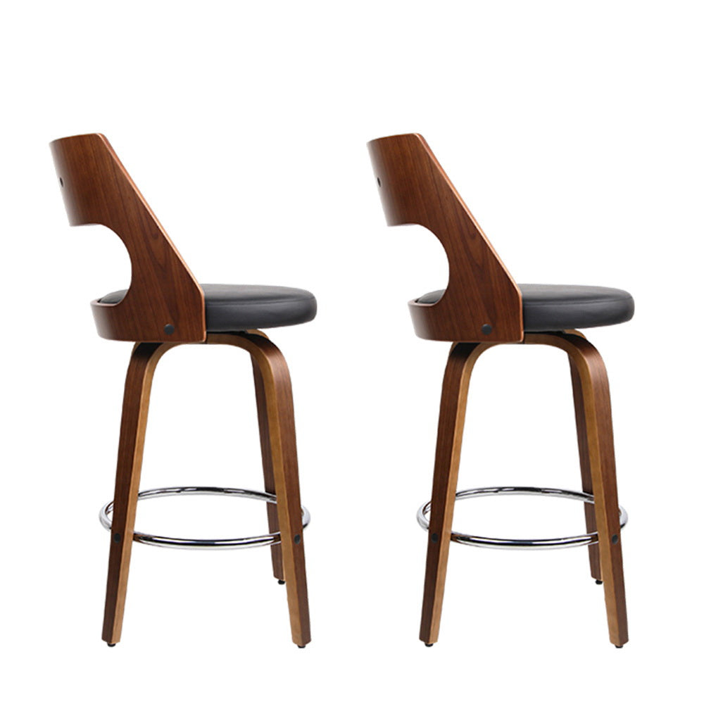 Artiss 76cm Bar Stools Swivel Leather Black Set of 2