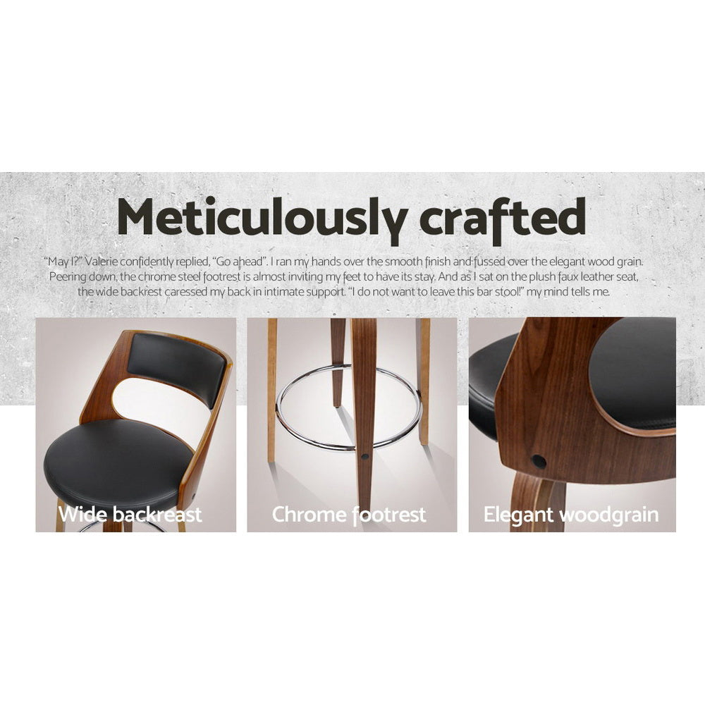 Artiss 76cm Bar Stools Swivel Leather Black Set of 2