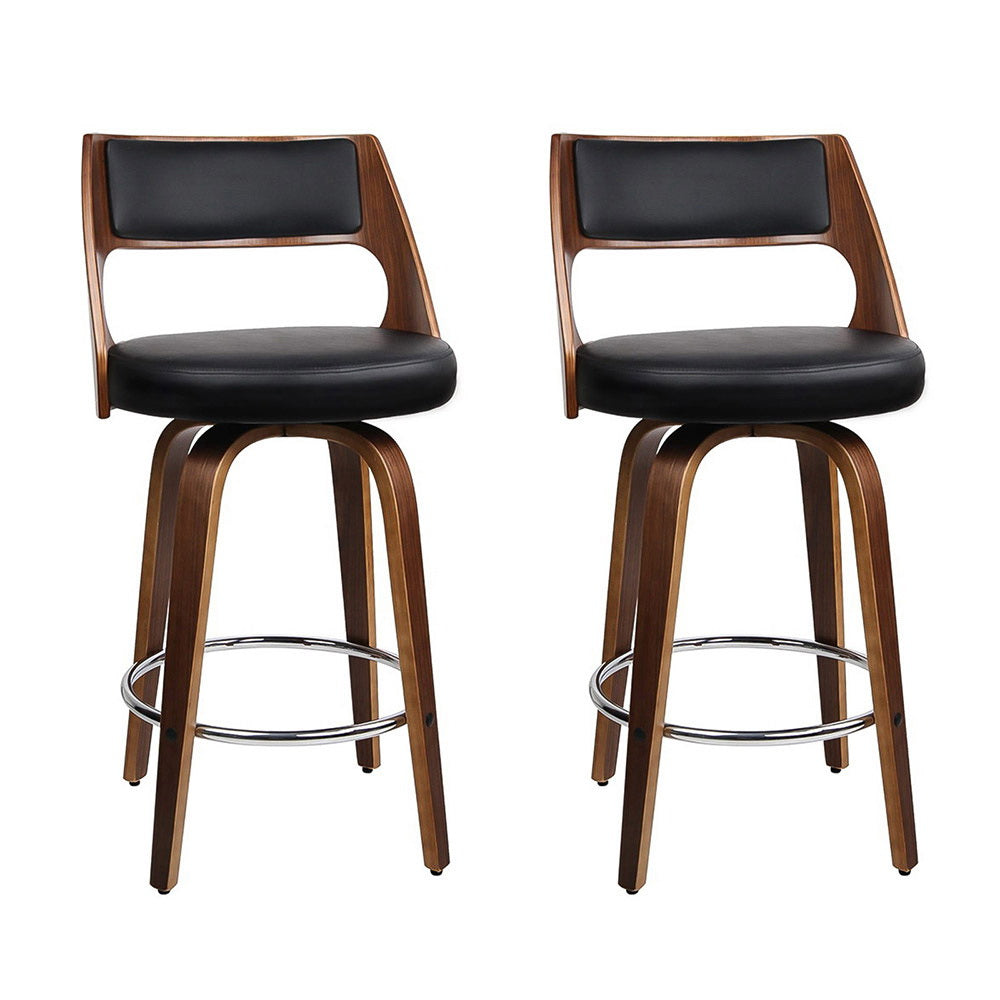 Artiss 76cm Bar Stools Swivel Leather Black Set of 2