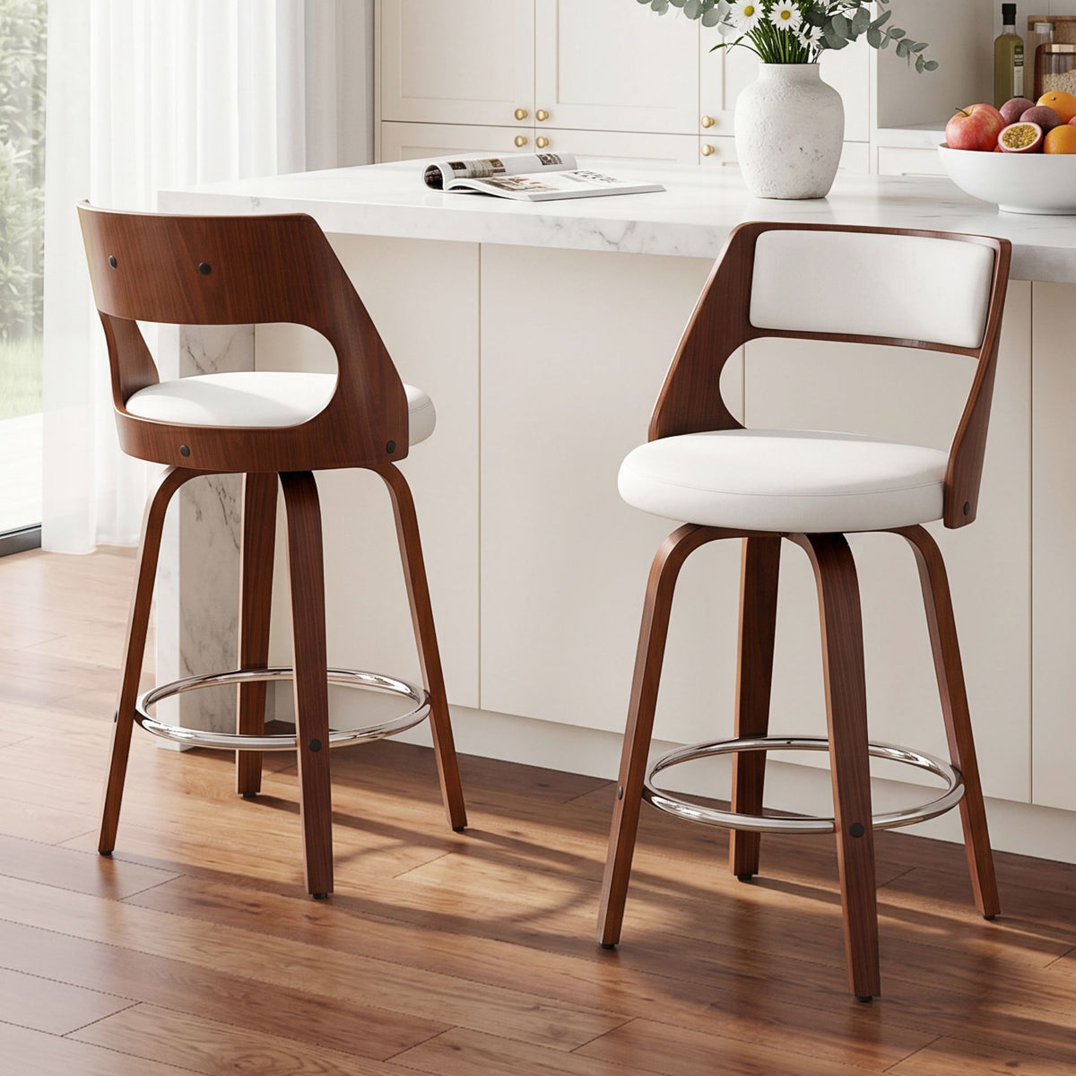 Artiss Wooden Bar Stools Set of 2 Swivel Kitchen Counter Stools Chair 65cm