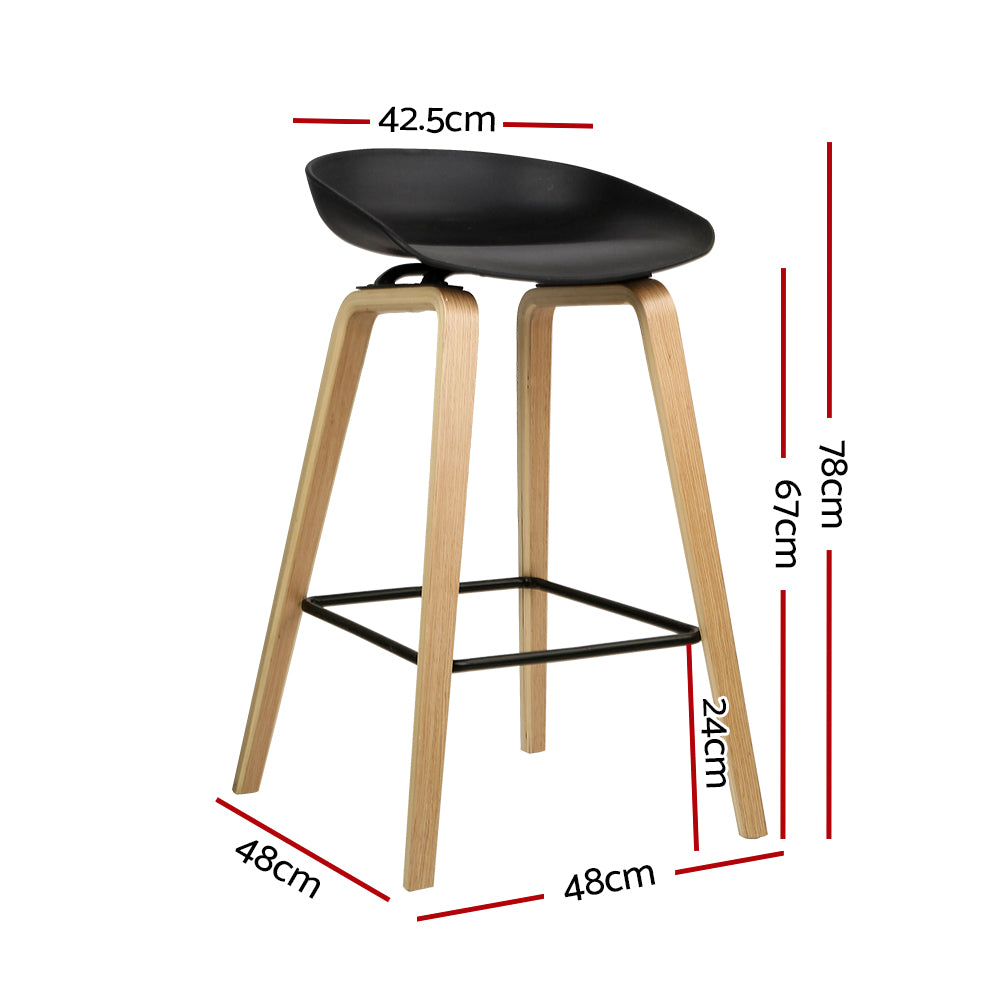 Wooden Bar Stools Set of 2 Black PP Plastic Seat