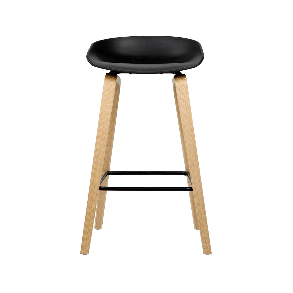 Wooden Bar Stools Set of 2 Black PP Plastic Seat