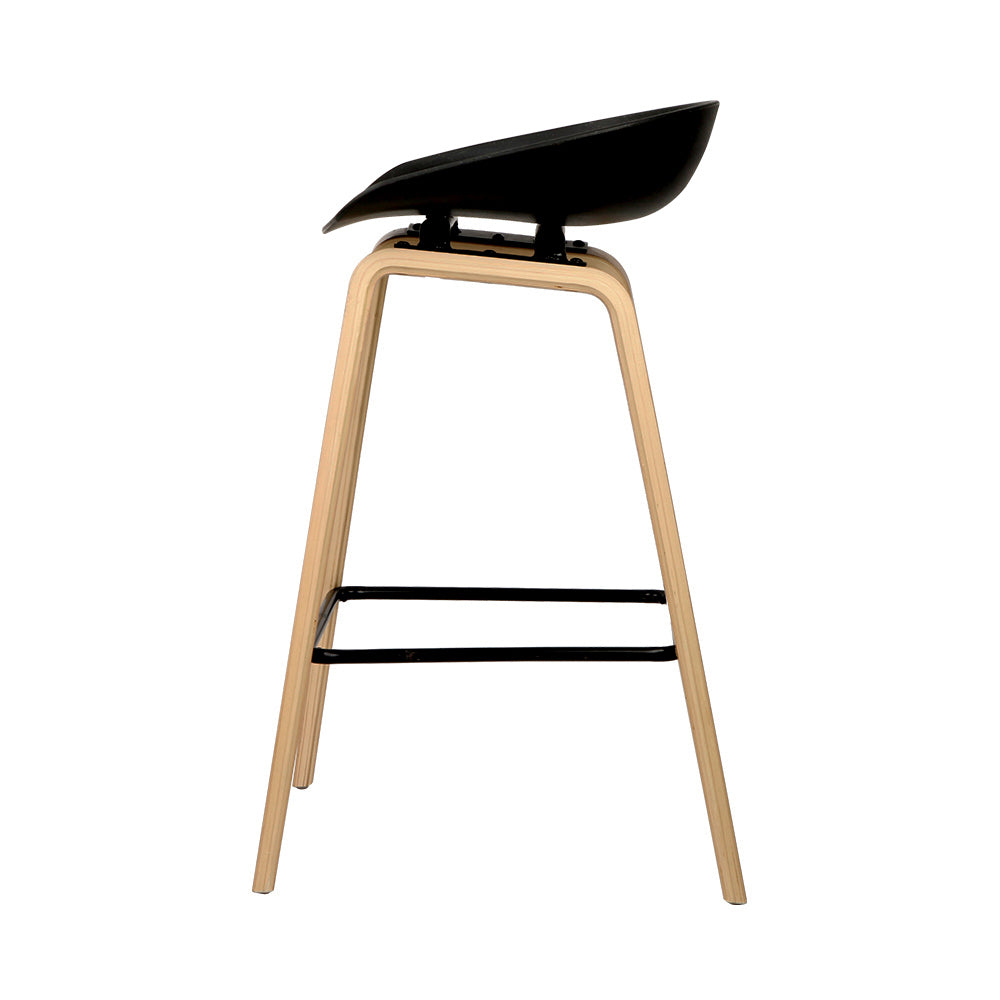 Wooden Bar Stools Set of 2 Black PP Plastic Seat
