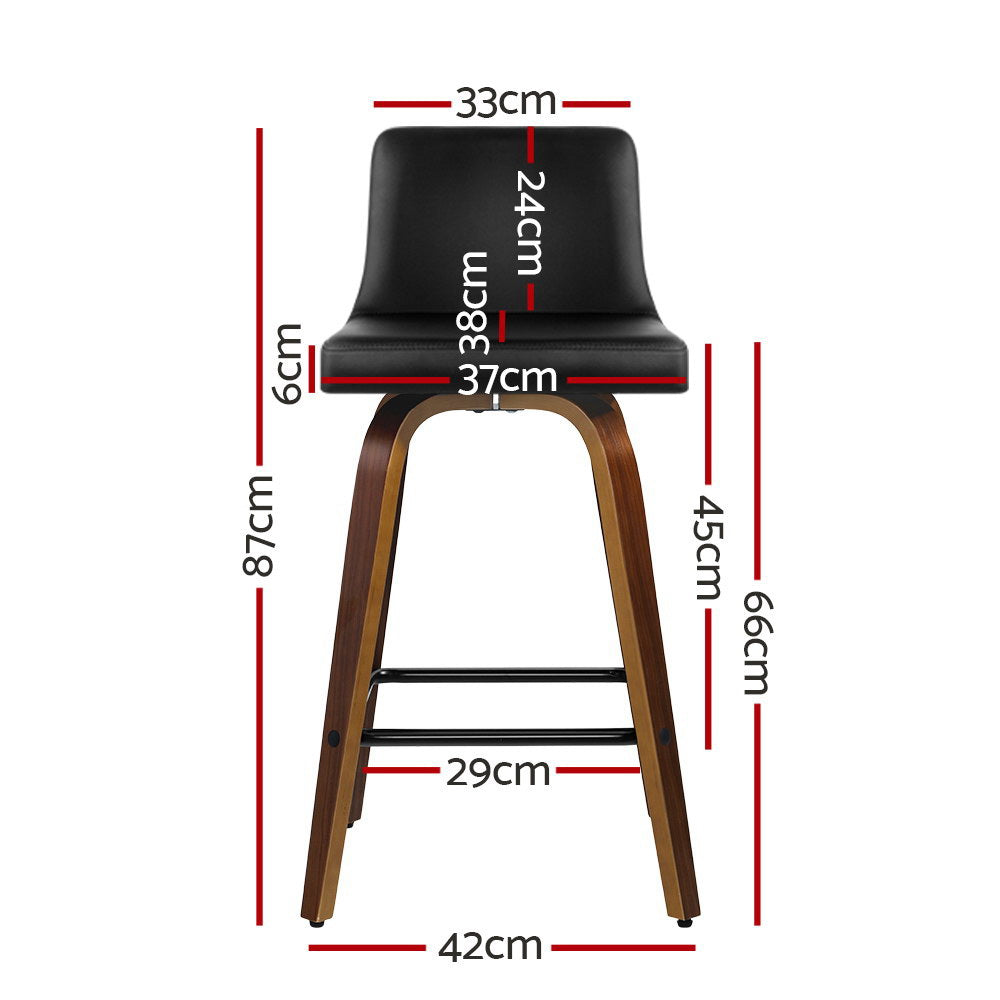 Artiss Swivel Bar Stools 2-Pack Leather Padded Black Brown