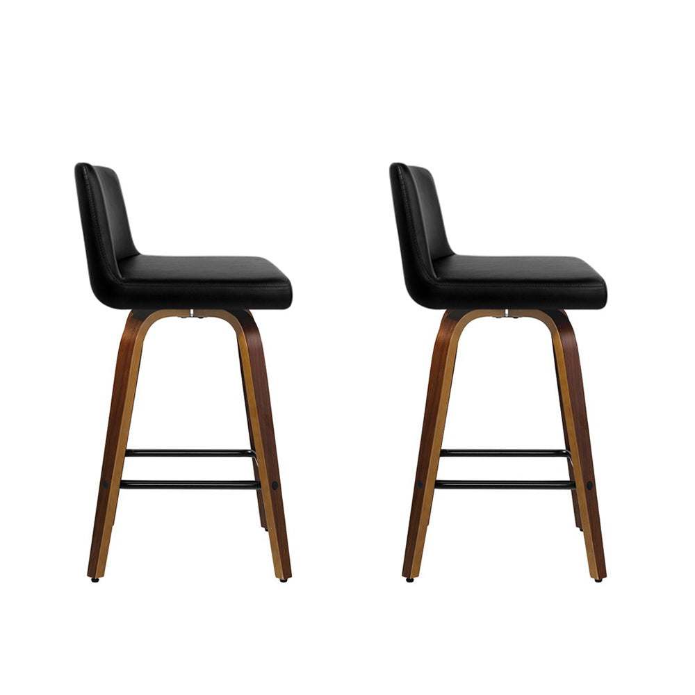 Artiss Swivel Bar Stools 2-Pack Leather Padded Black Brown