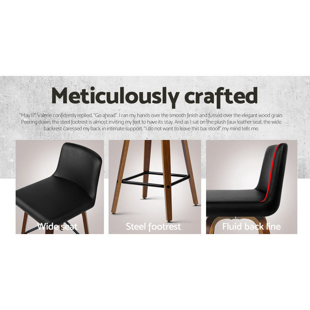 Artiss Swivel Bar Stools 2-Pack Leather Padded Black Brown
