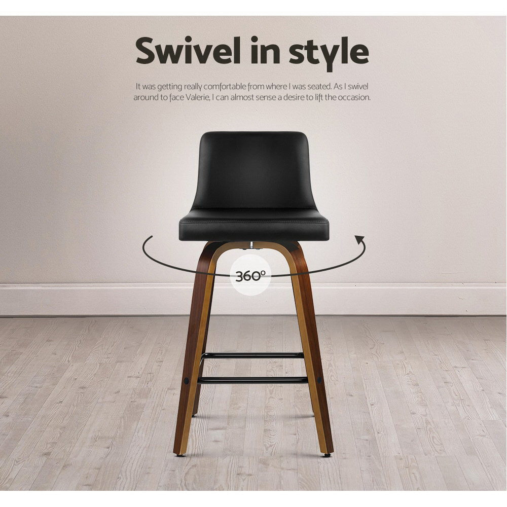 Artiss Swivel Bar Stools 2-Pack Leather Padded Black Brown