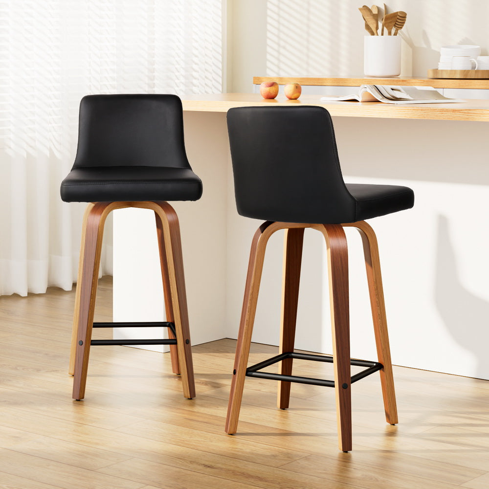 Artiss Swivel Bar Stools 2-Pack Leather Padded Black Brown