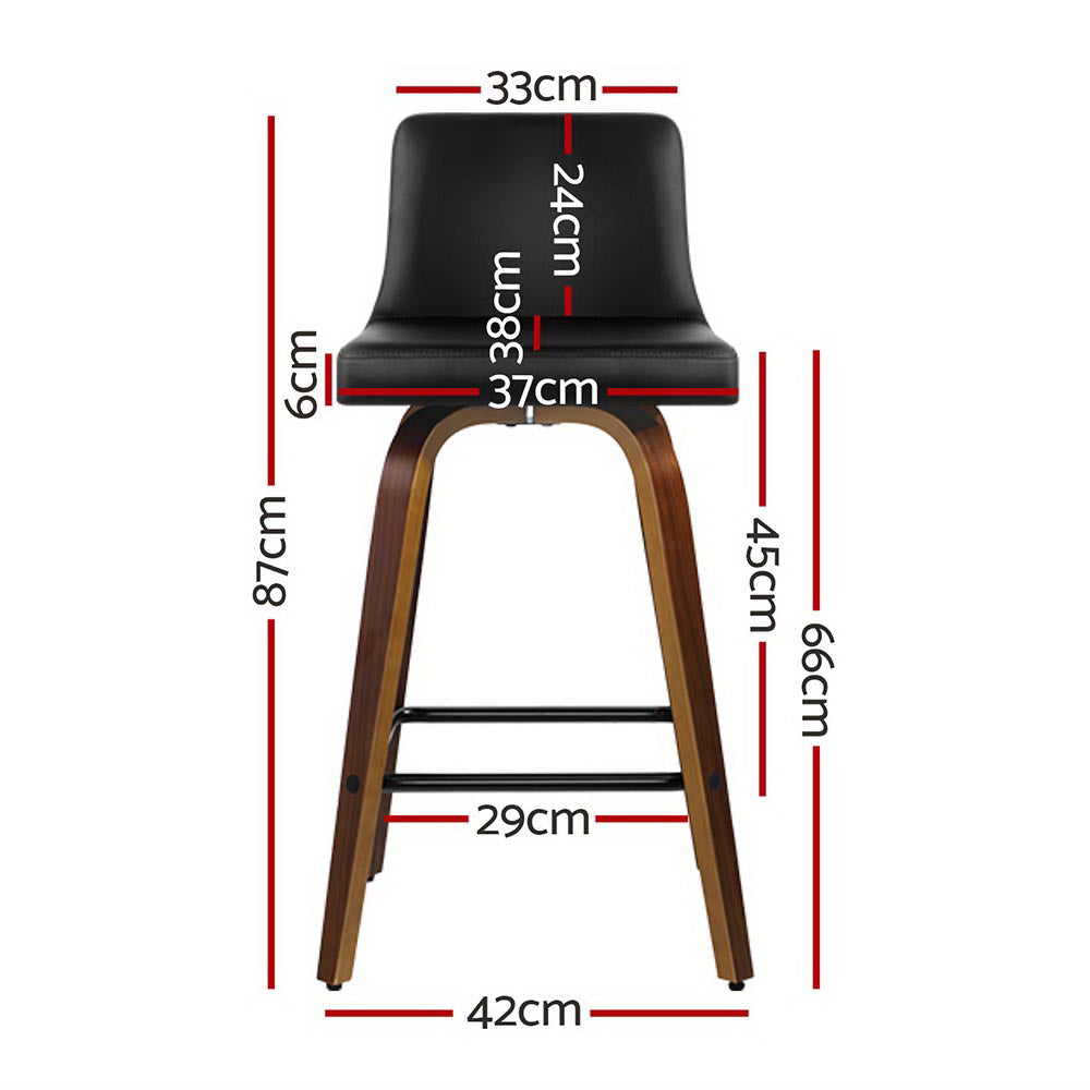 Felipe Bar Stools 4-Pack Swivel Leather Padded Black Wood