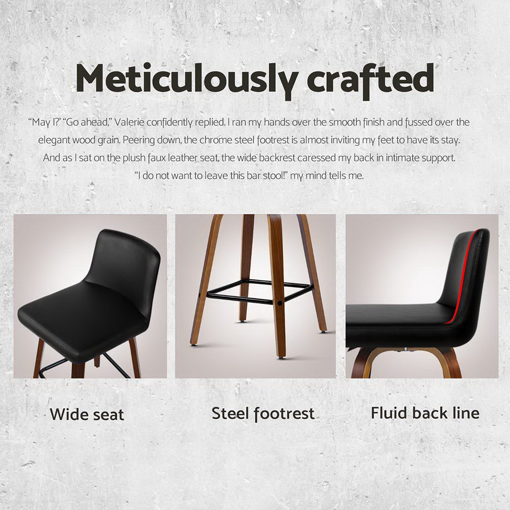 Felipe Bar Stools 4-Pack Swivel Leather Padded Black Wood