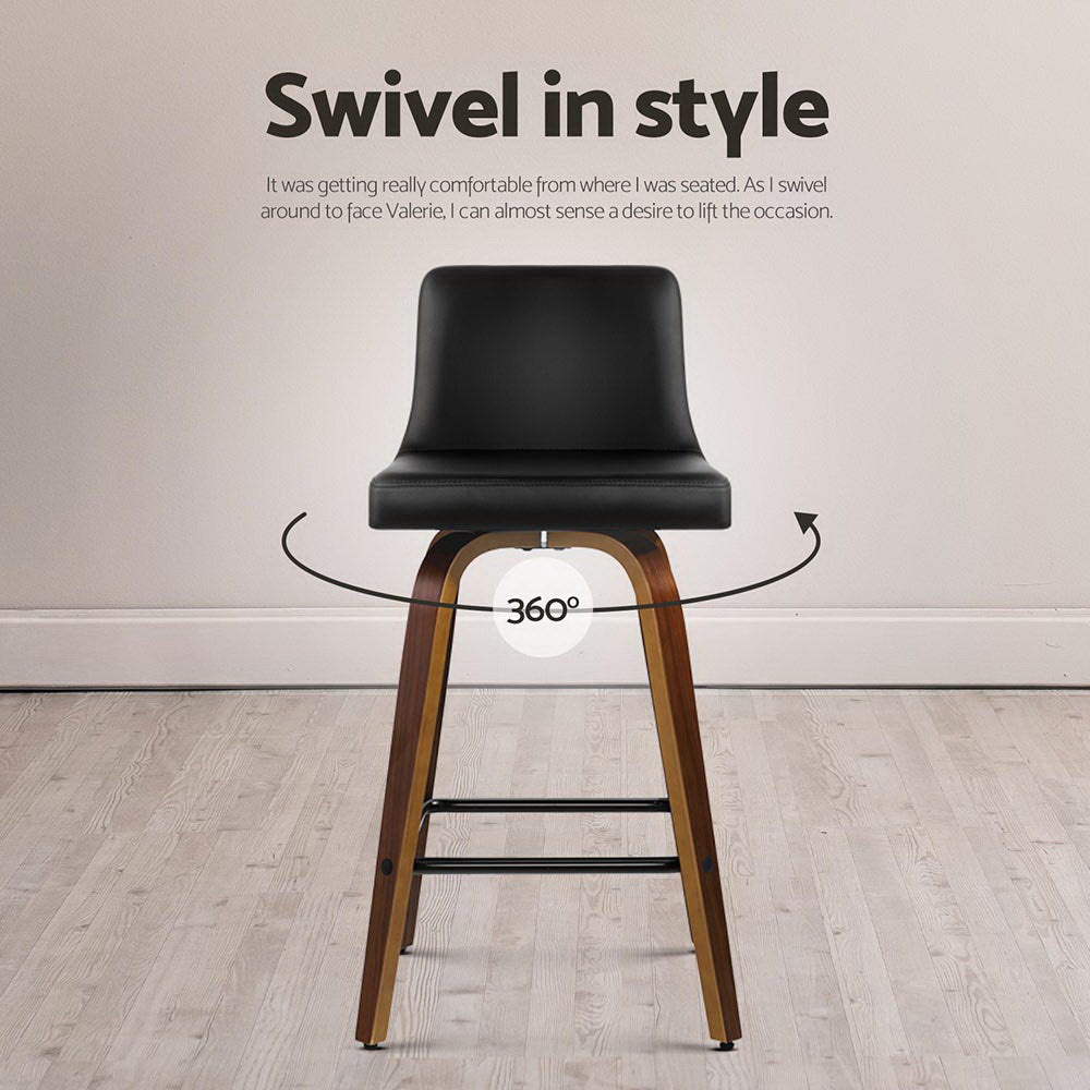 Felipe Bar Stools 4-Pack Swivel Leather Padded Black Wood