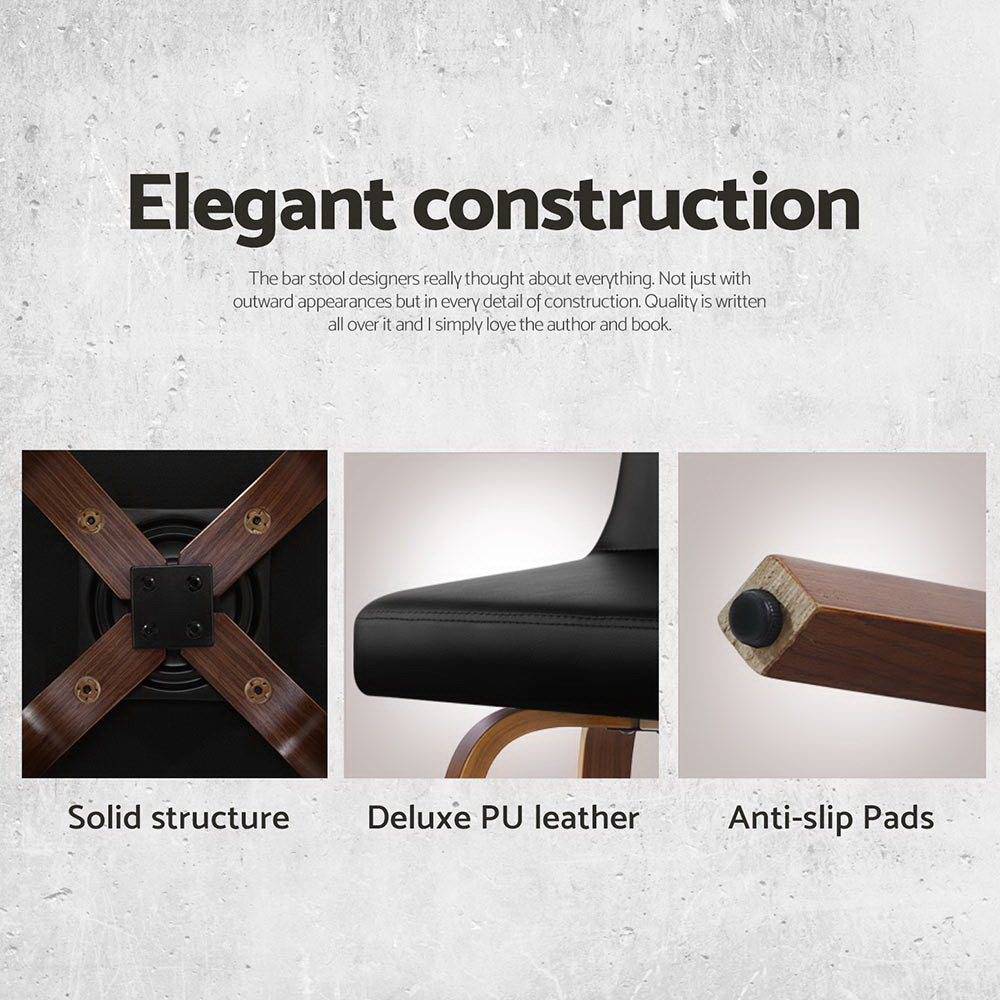 Felipe Bar Stools 4-Pack Swivel Leather Padded Black Wood