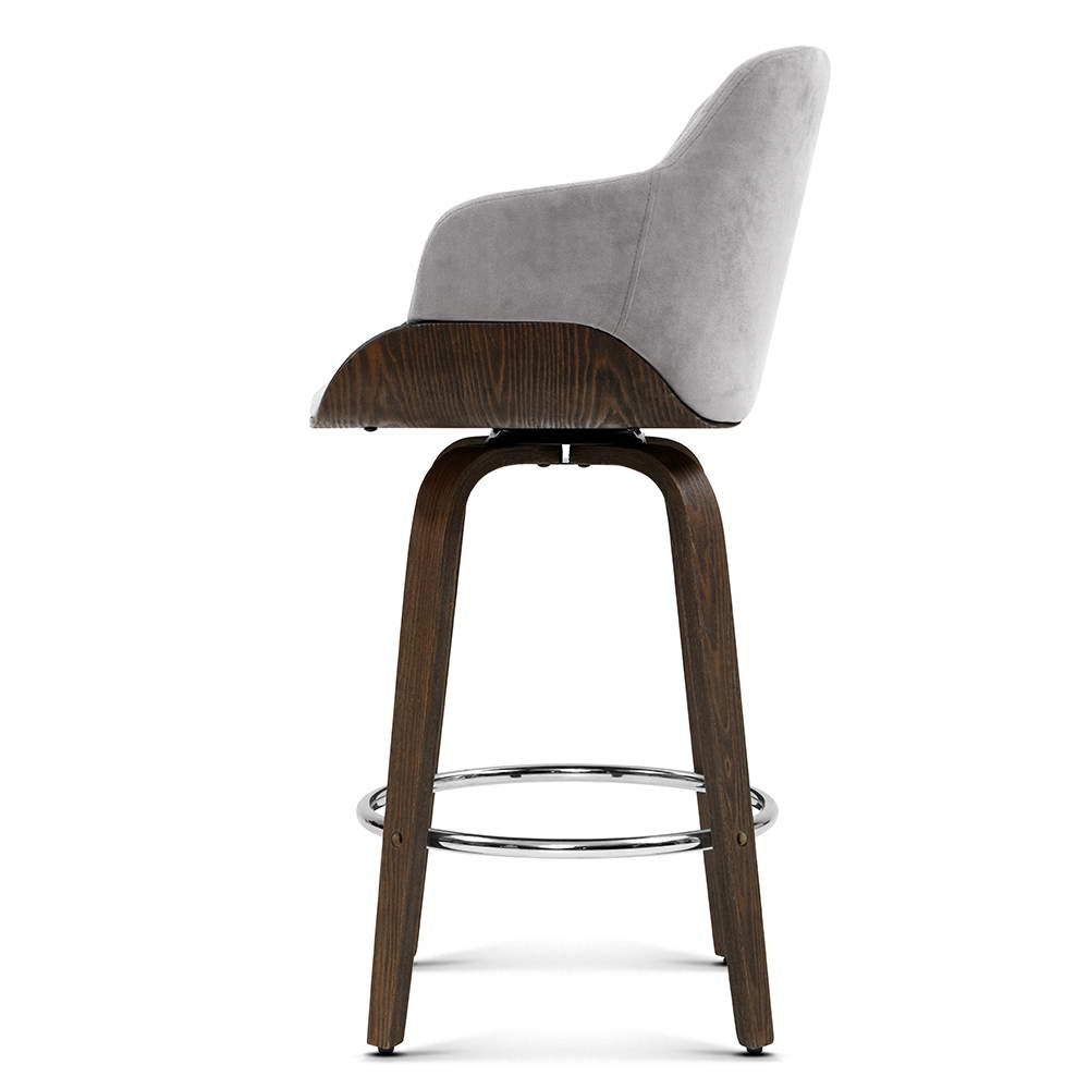 Bentwood 2x Bar Stools Swivel Velvet Padded Wooden Grey
