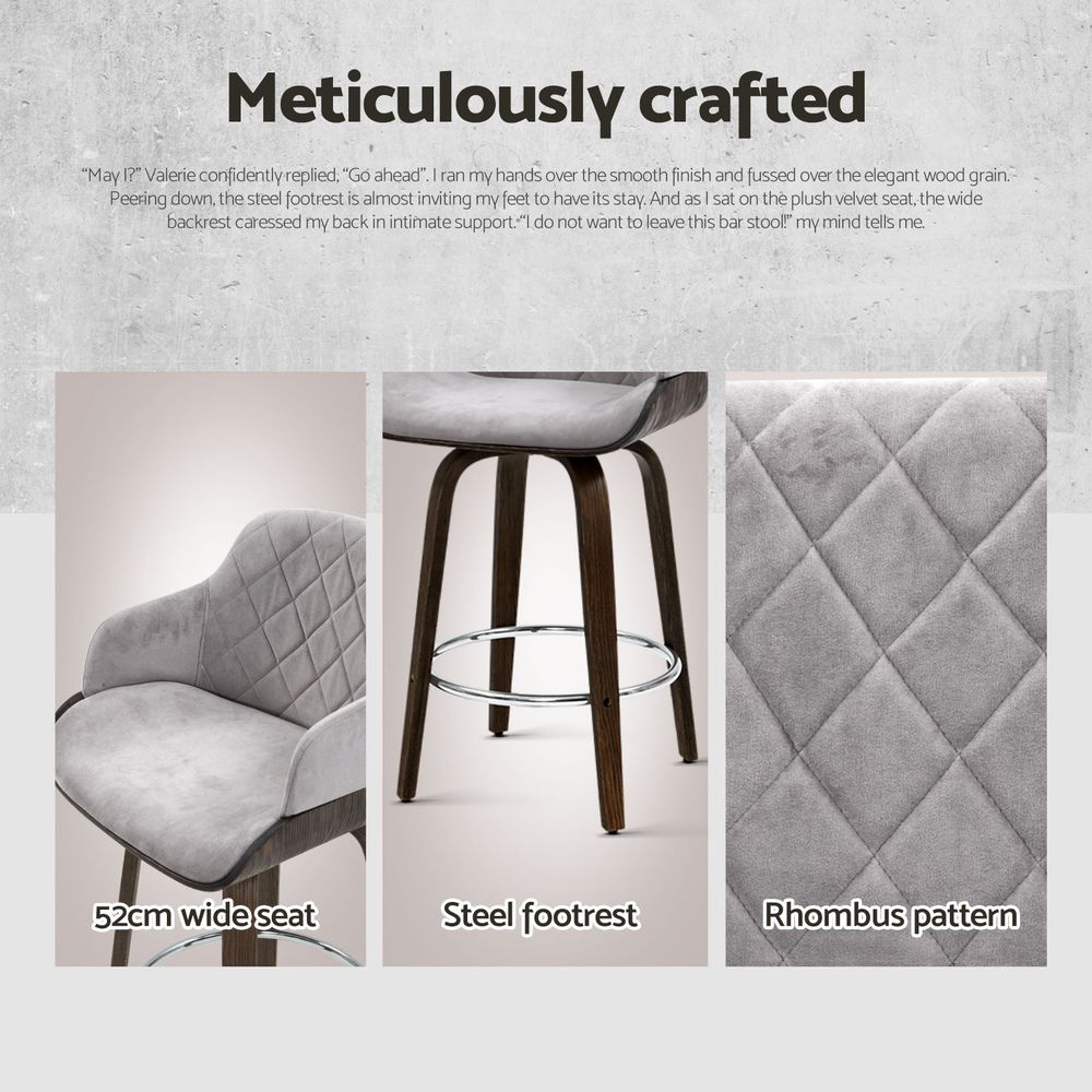 Artiss Bar Stools Set of 3 Kitchen Wooden Bar Stool Dining Chair Swivel Velvet