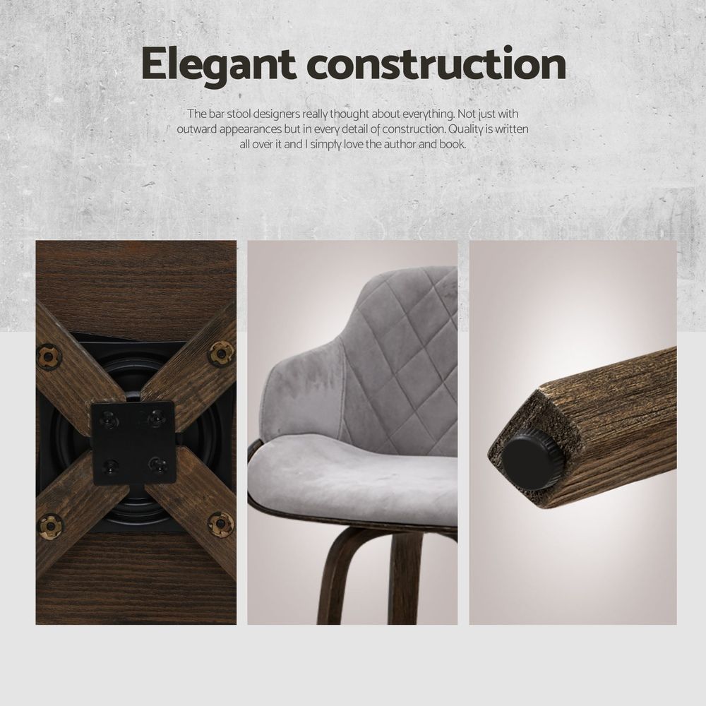 Artiss Bar Stools Set of 3 Kitchen Wooden Bar Stool Dining Chair Swivel Velvet