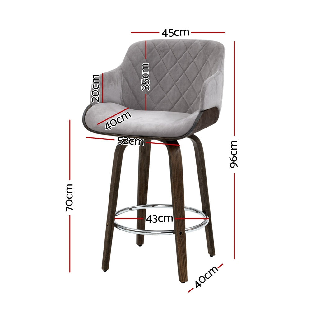 Bentwood 4x Bar Stools Swivel Velvet Padded Grey