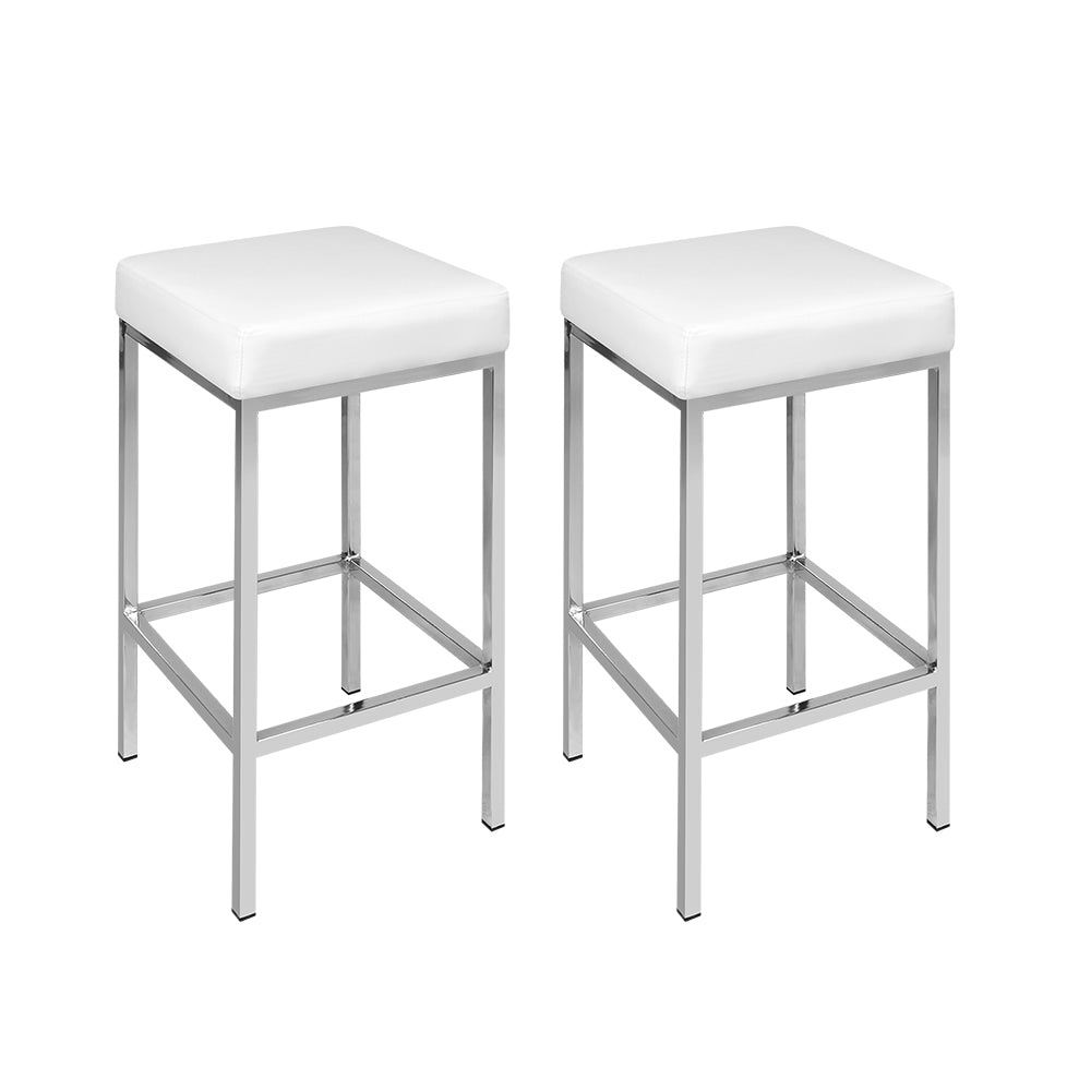 White PU Leather Padded Bar Stools (Set of 2) - Artiss