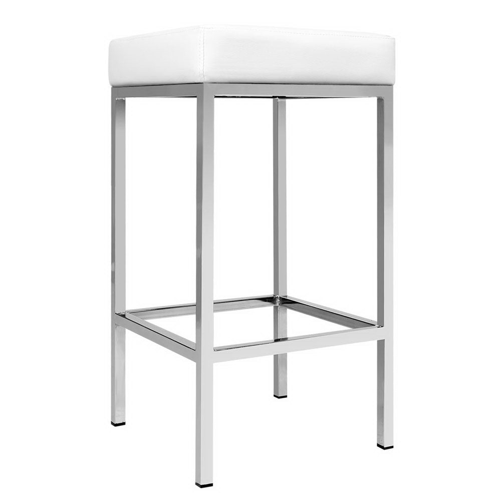 Artiss 2x Kitchen Bar Stools Leather Padded Metal White