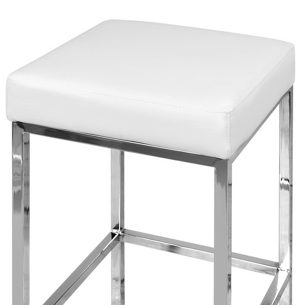Artiss 2x Kitchen Bar Stools Leather Padded Metal White