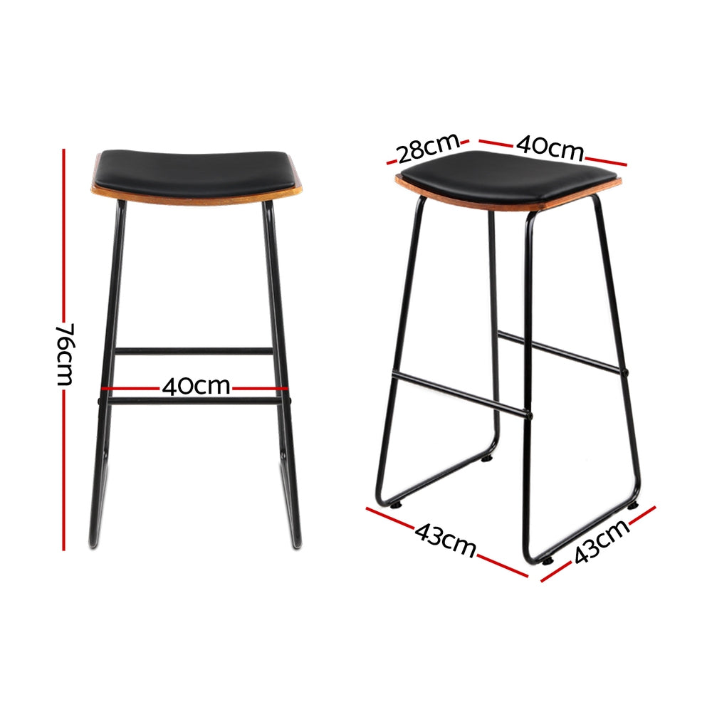 Artiss Bar Stools Pair PU Leather Padded Seat Black