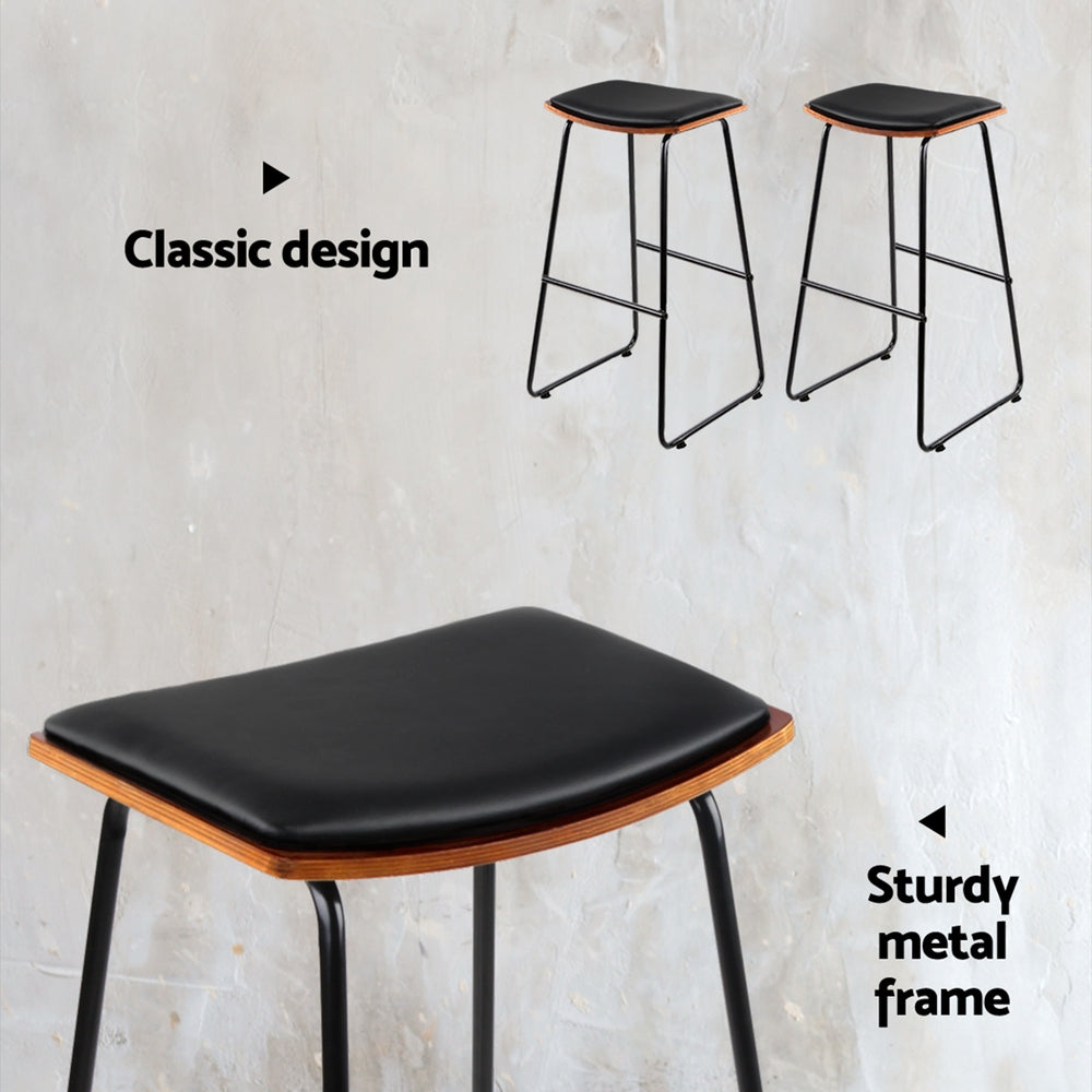 Artiss Bar Stools Pair PU Leather Padded Seat Black
