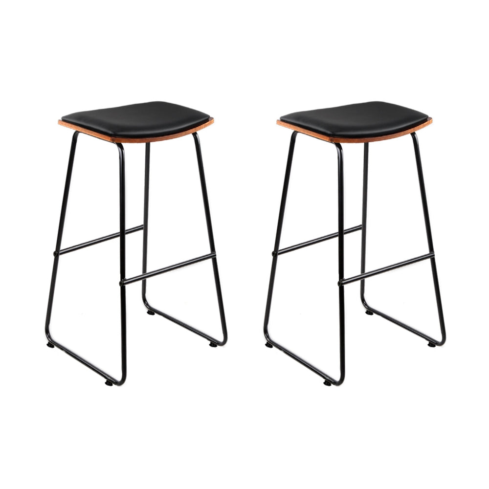Artiss Bar Stools Pair PU Leather Padded Seat Black