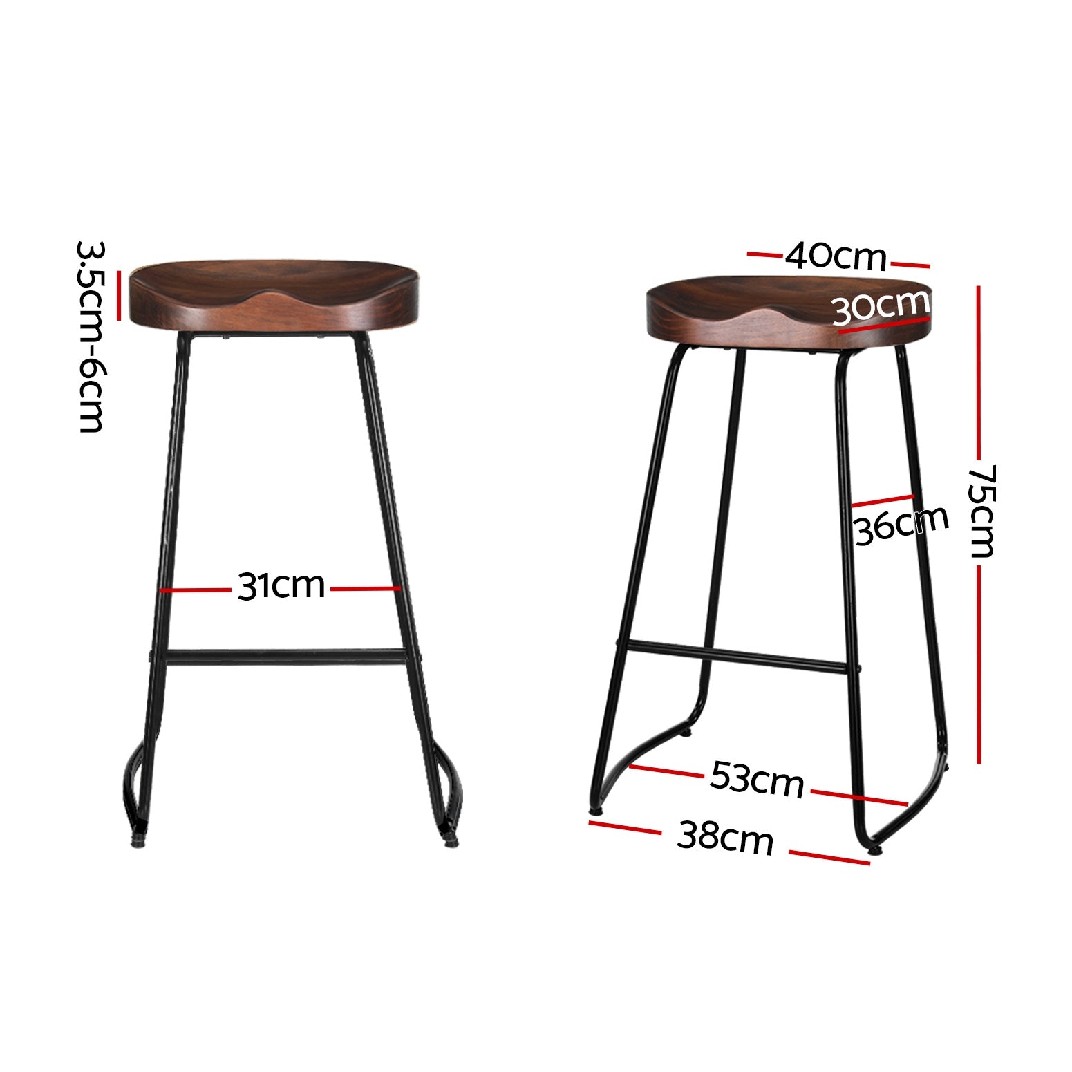 Retro Black Tractor Seat Bar Stools w/ Pine Wood 75cm, Artiss