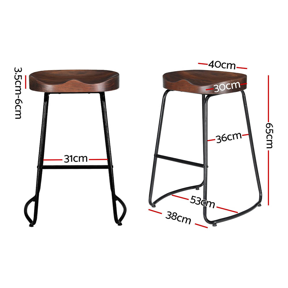 Tractor 65cm Bar Stools Pine Wood Seat Black Legs (Set of 2)