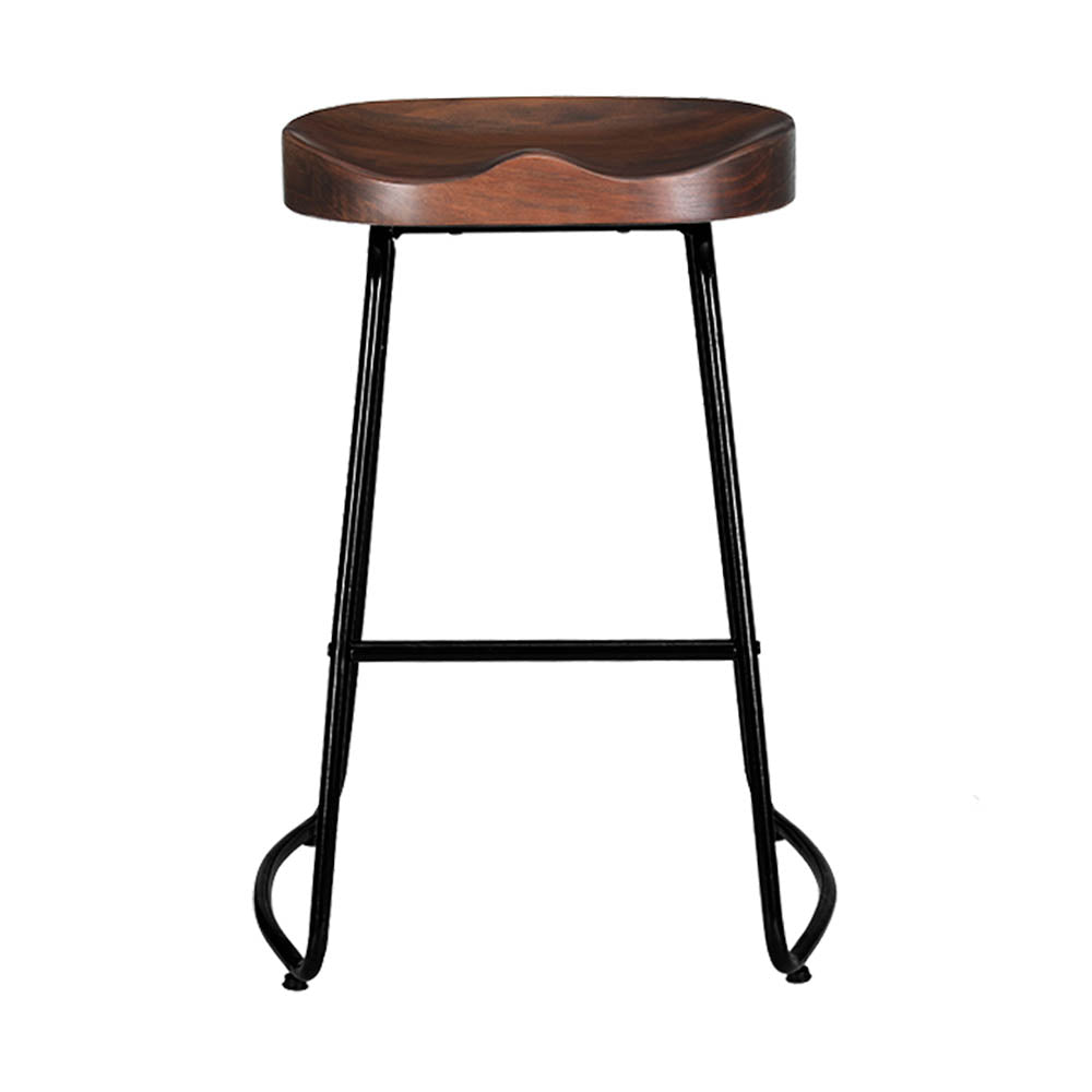 Tractor 65cm Bar Stools Pine Wood Seat Black Legs (Set of 2)