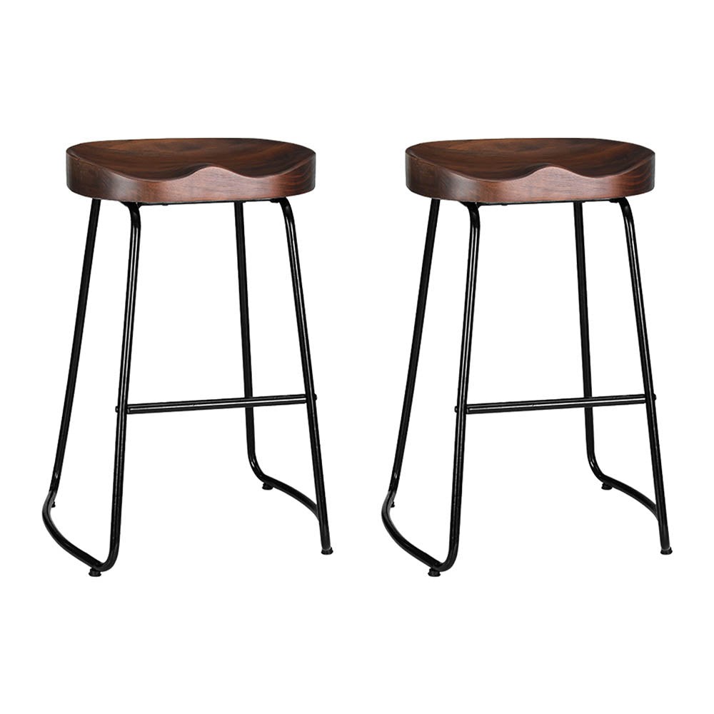 Tractor 65cm Bar Stools Pine Wood Seat Black Legs (Set of 2)