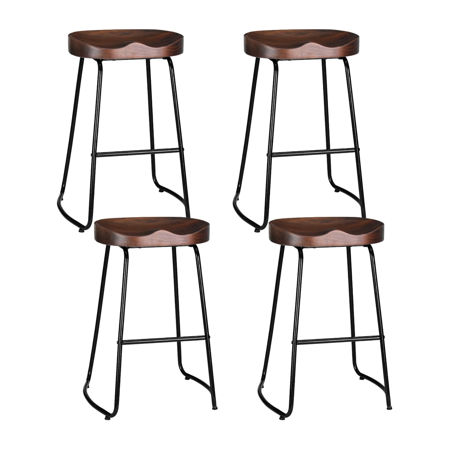 Tractor 65cm Bar Stools Set of 4 Vintage Pine Wood Seat Black Legs