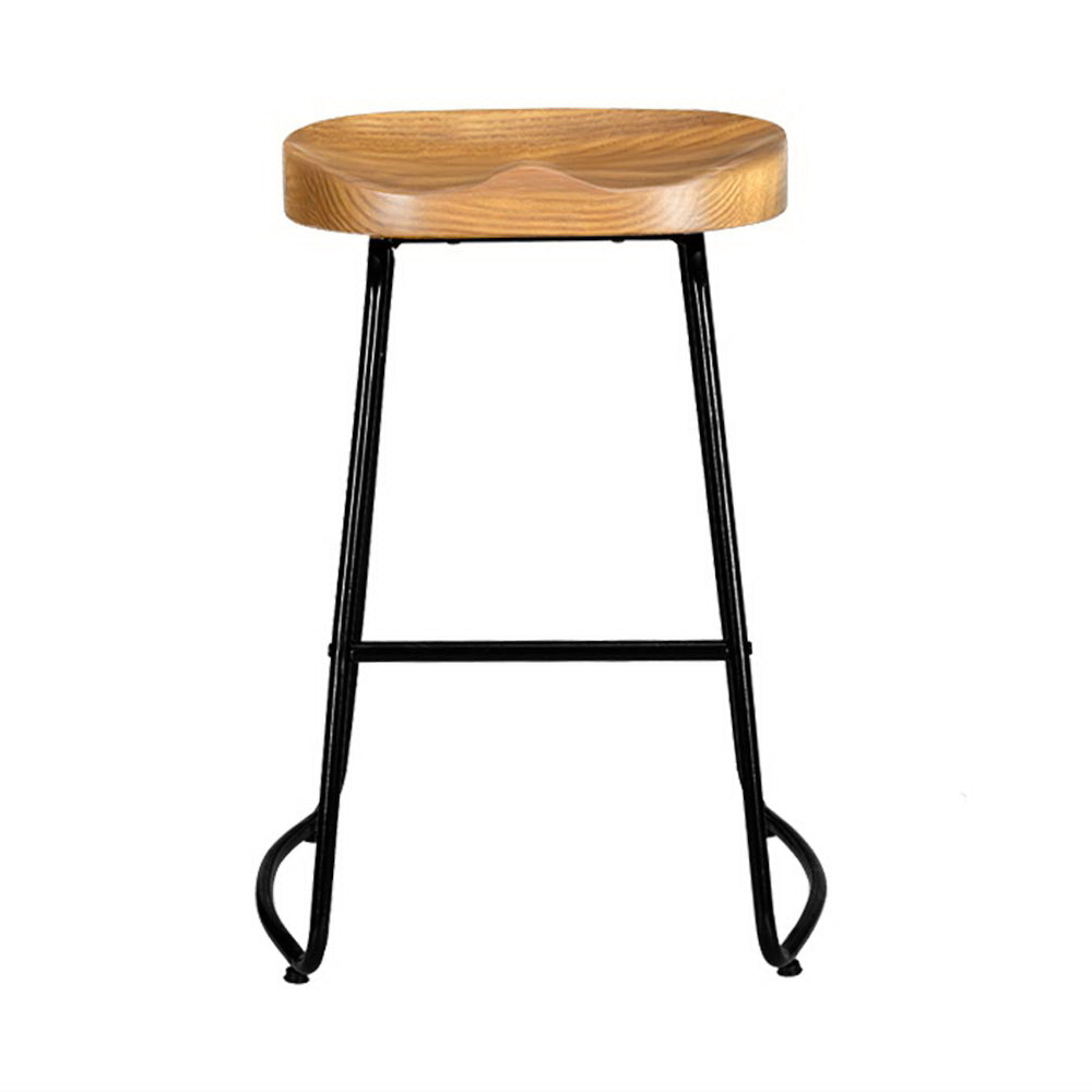 Vintage Pine Wood Bar Stools 2x Set, Metal Base - Artiss