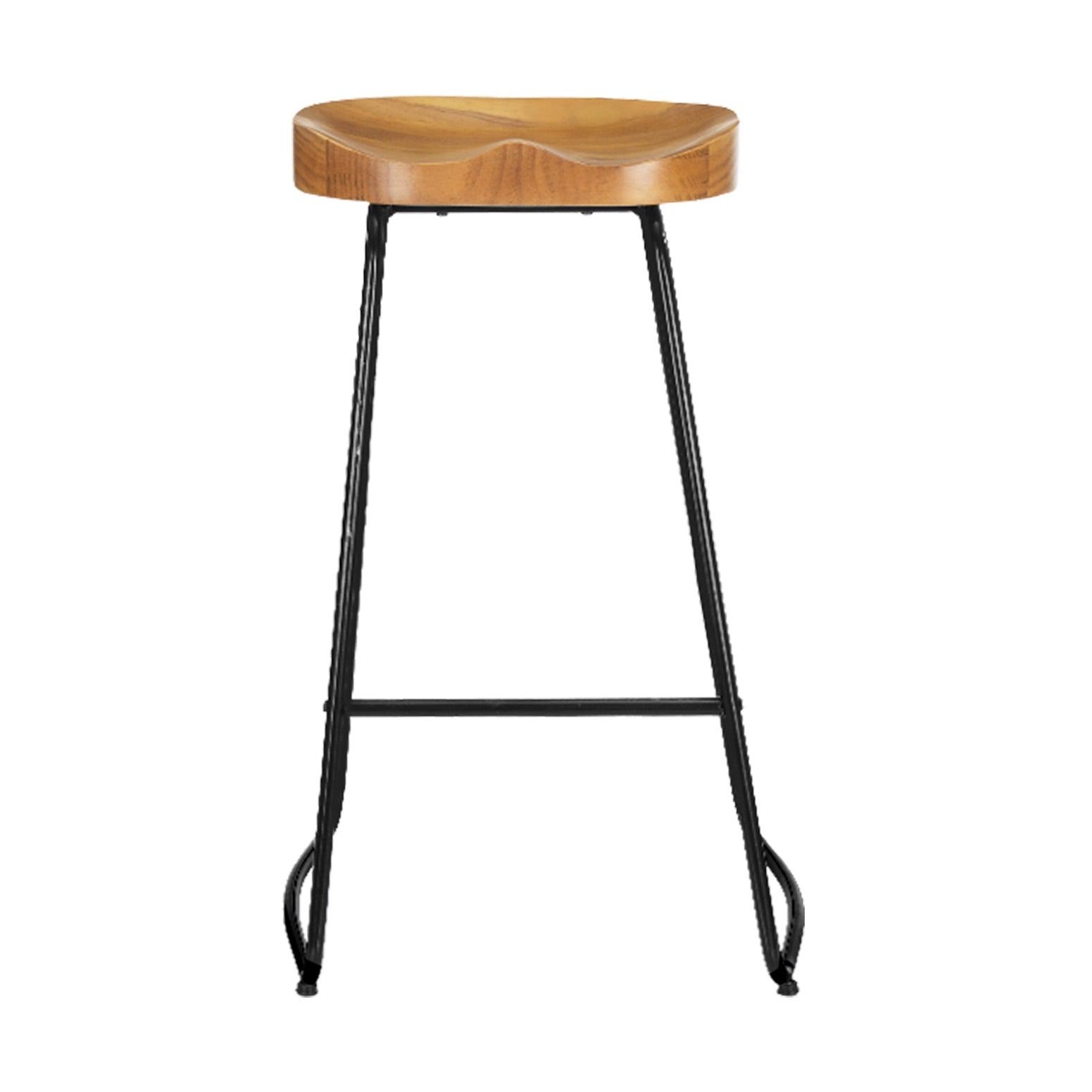 Vintage Tractor Bar Stools 75cm Wooden Seat Black Legs (Set of 2)
